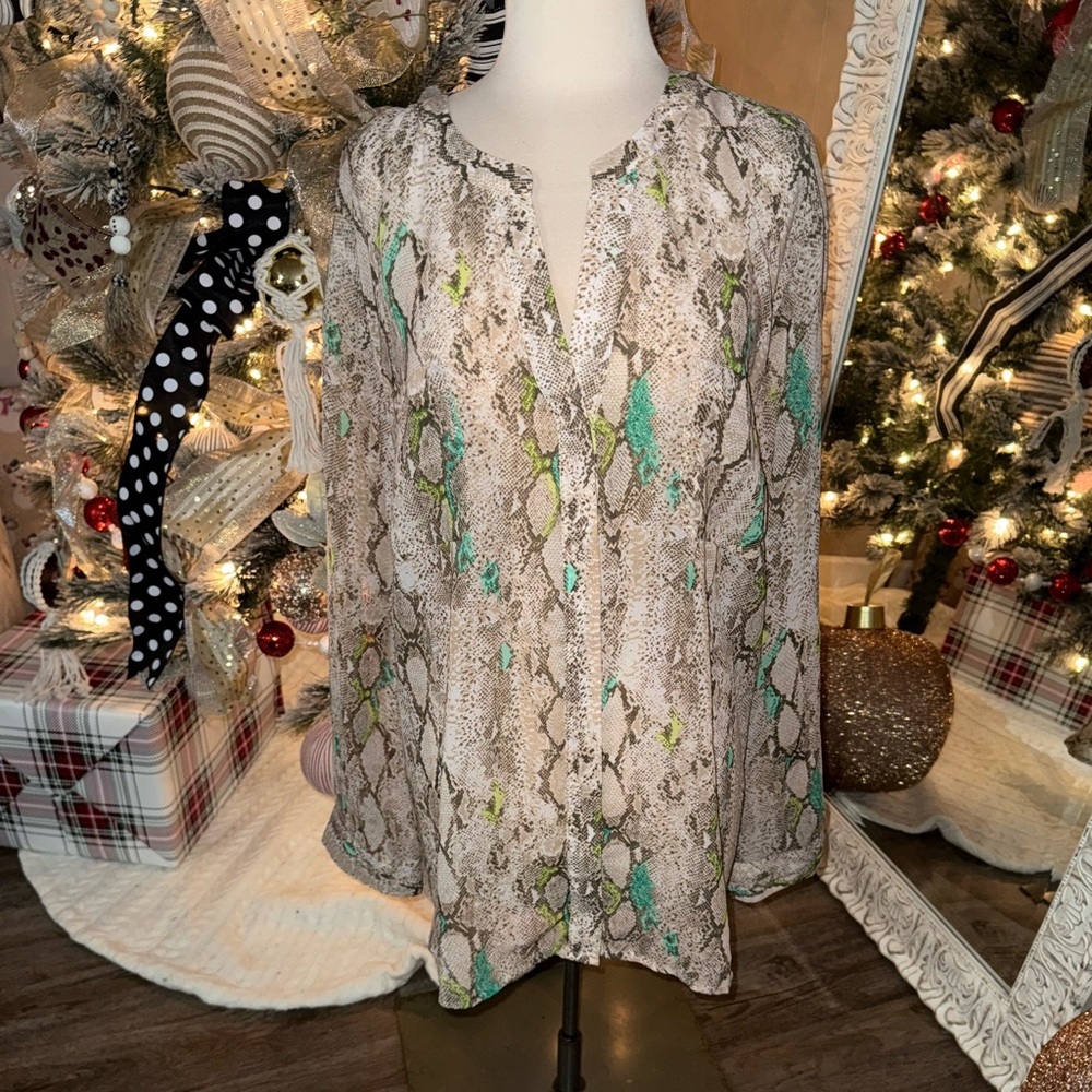 Covington Essentials Snake Print Sheer Blouse - image 3